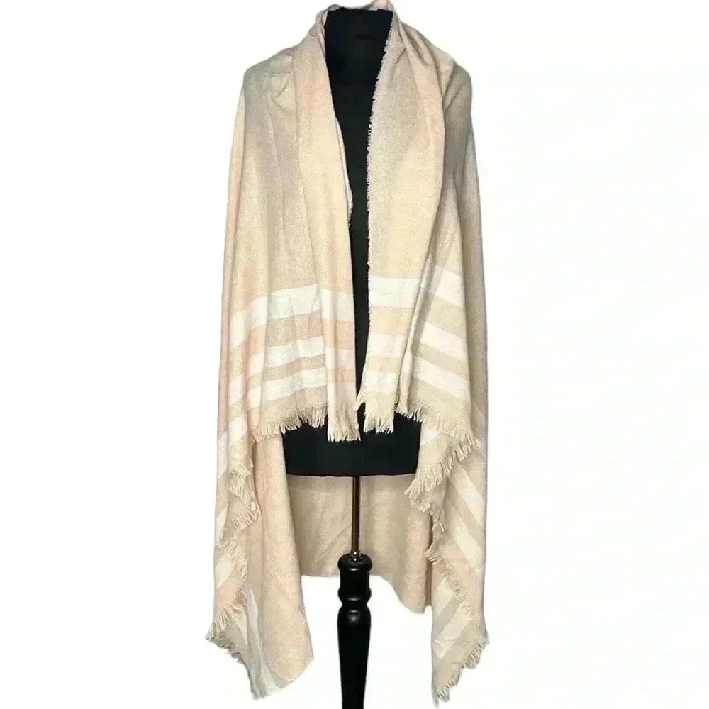 UNBRANDED Peach White Fringe Blanket Scarf Wrap
